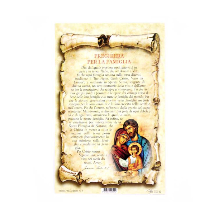 Cartoncino preghiera - Preghiera per la Famiglia 10x15 cm 100 pz