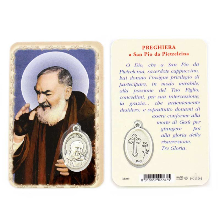 Card Saint Pio with Medal 5,5x8,5 cm