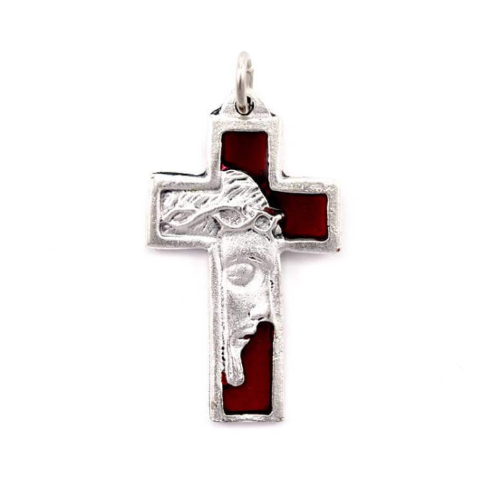 Croce volto Gesù smalto rosso 2x3,5 cm Croce volto Gesù smalto rosso 2x3,5 cm
