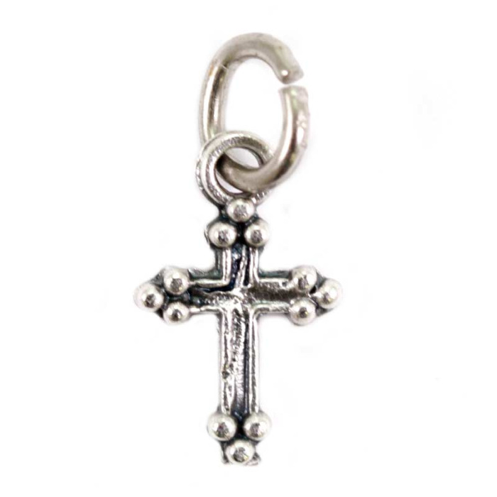 Croce con punte in metallo argentato ossidato 0,8x1,2 cm