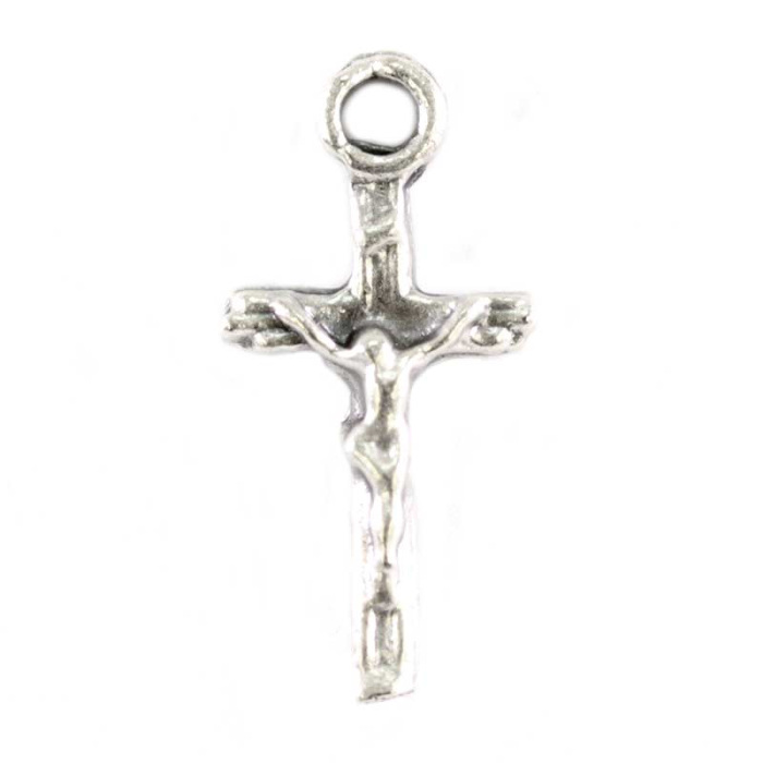 Crocifisso croce rigata metallo argentato ossidato 0,5x1,4 cm