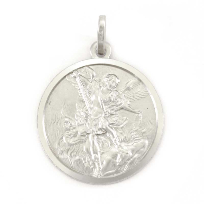 Medaglia San Michele Arcangelo argento rodiato Diametro 21 mm
