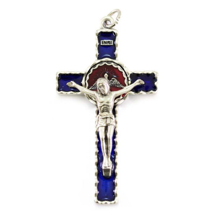 Crocifisso Spirito Santo smalto blu 4,2x7,2 cm