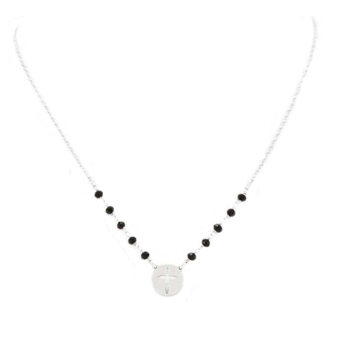 Collar plata rodio con Cruz Cuenta 3 mm Collar plata rodio con Cruz Cuenta 3 mm