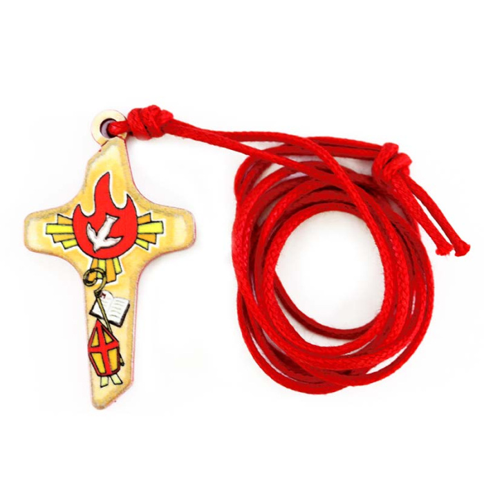 Wooden Cross Dove with red glaze 4x2.5 cm