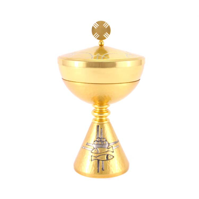 Pisside pani e pesci ottone dorato 22 cm