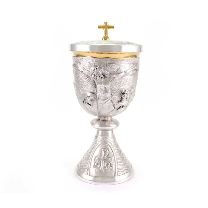 Molded Brass Crucifixion Ciborium 25 cm Molded Brass Crucifixion Ciborium 25 cm