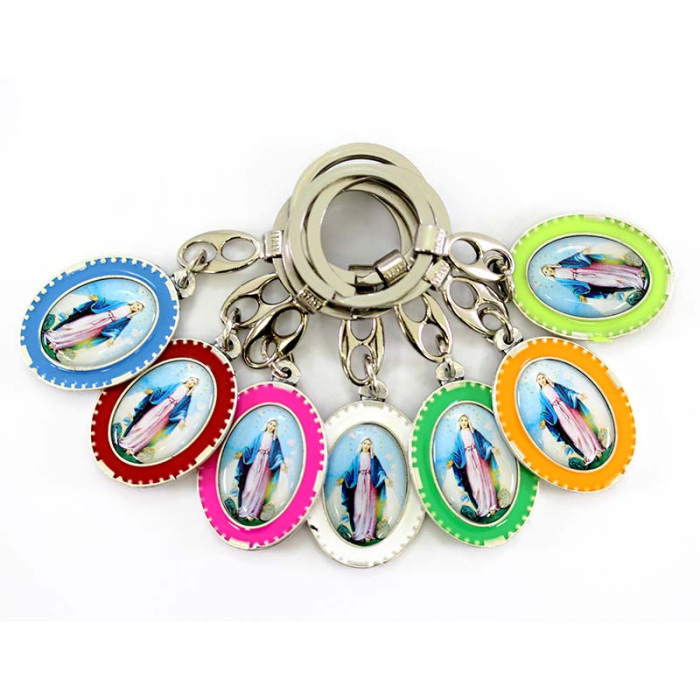 Llavero Virgen Milagrosa ovalado esmalte 3x9,5 cm