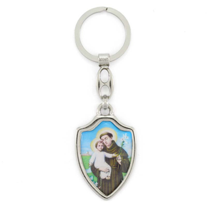 Enamelled Shield Keyring St. Anthony 3x10.5 cm