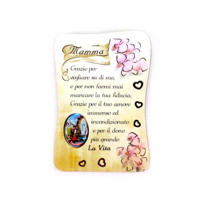 Calamita pergamena con dedica alla mamma 5,5x8 cm