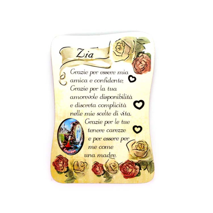 Calamita pergamena con dedica alla zia 5,5x8 cm