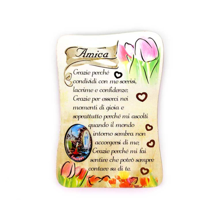 Calamita pergamena con dedica all'amica 5,5x8 cm Calamita pergamena con dedica all'amica 5,5x8 cm