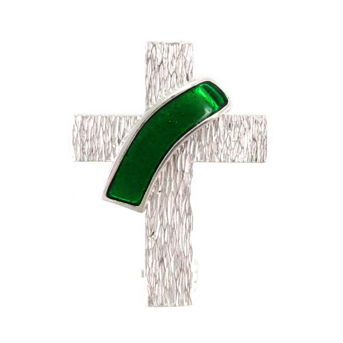 Spilla per Diacono argento 925°° smalto verde 2x2,5 cm