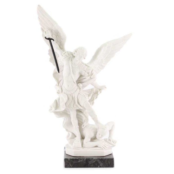 Statua San Michele Arcangelo in resina bianca 32 cm