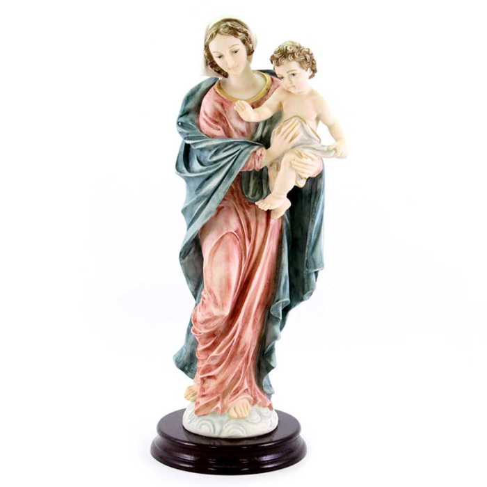 Virgin with Child Colored Resin Statue 32 cm