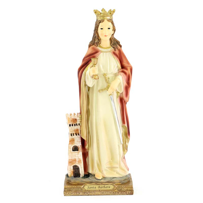 Statua Santa Barbara in resina colorata 31 cm