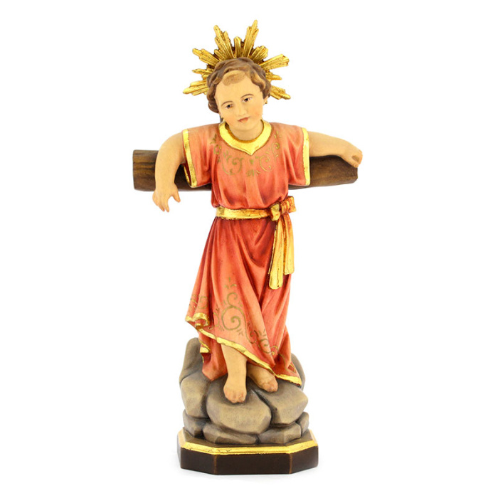 Statua Gesù Bambino legno in piedi con croce 17 cm