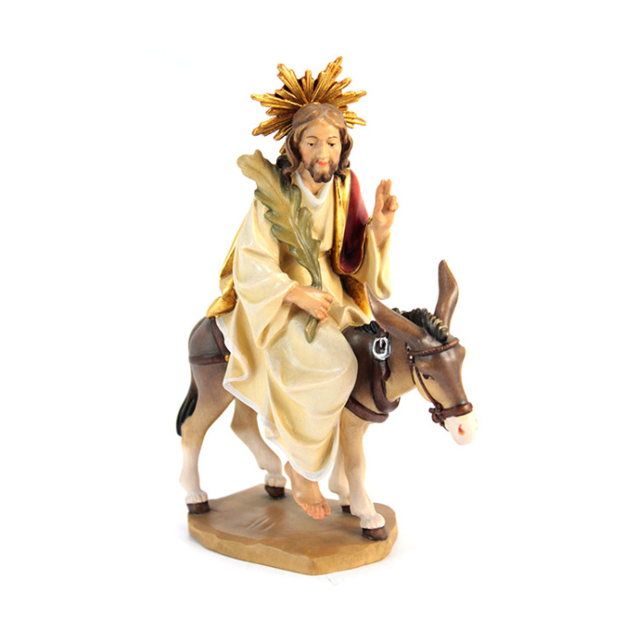 Estatua de Jesús sobre burro de madera 19.5 cm