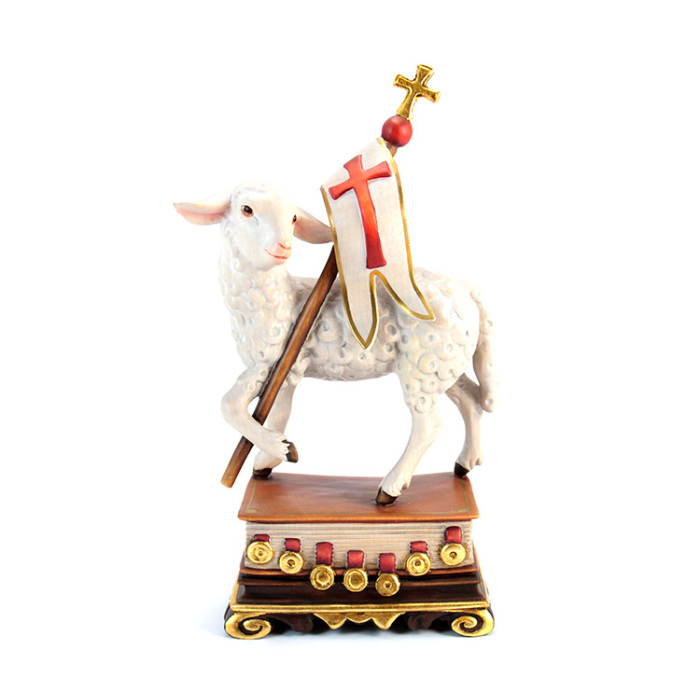 Estatua de madera Cordero pascual 27 cm Estatua de madera Cordero pascual 27 cm