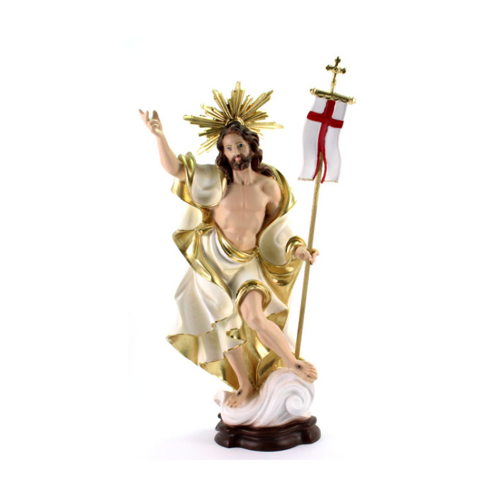 Statua Gesù Risorto con aureola in resina 45 cm