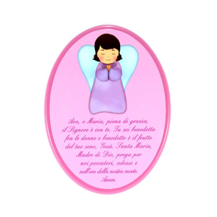 Quadretto rosa con Preghiera Ave Maria 16x21 cm