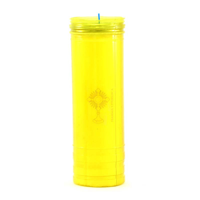 Velón litúrgico de plástico amarillo 22x7 cm