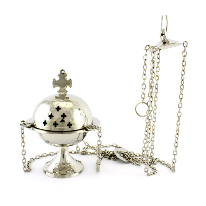 Silvery Thurible Cross and Lily 15 cm diameter 11 cm Silvery Thurible Cross and Lily 15 cm diameter 11 cm