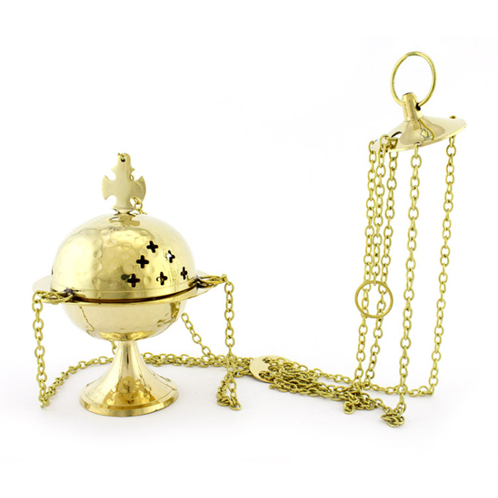 Golden Thurible Cross and Lily 15 cm diameter 11 cm