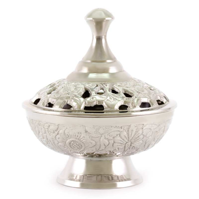 Round Nickel plated Metal Incense Burner 9 cm Round Nickel plated Metal Incense Burner 9 cm