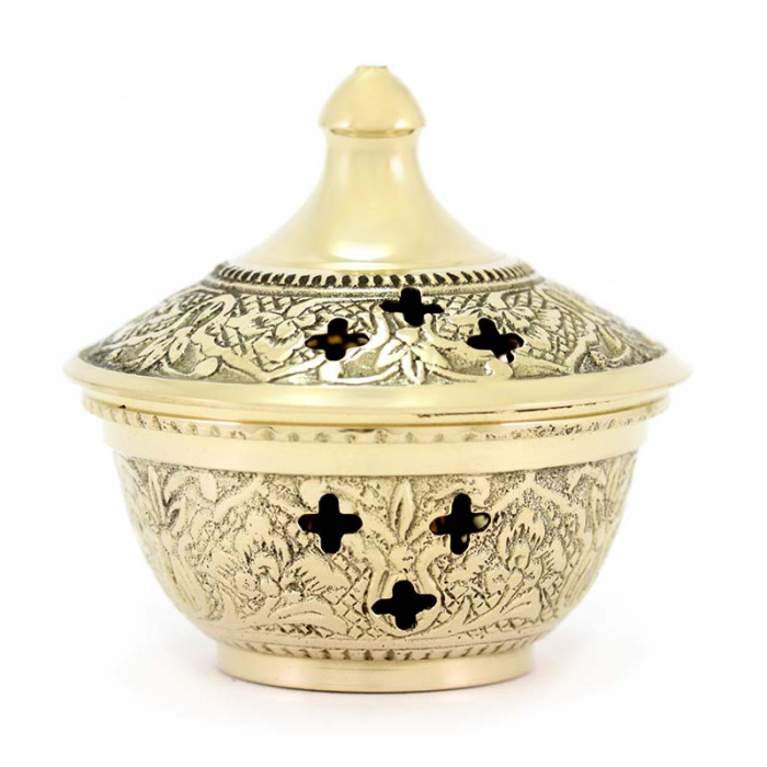 Quemador de incienso metal dorado decorado 7 cm