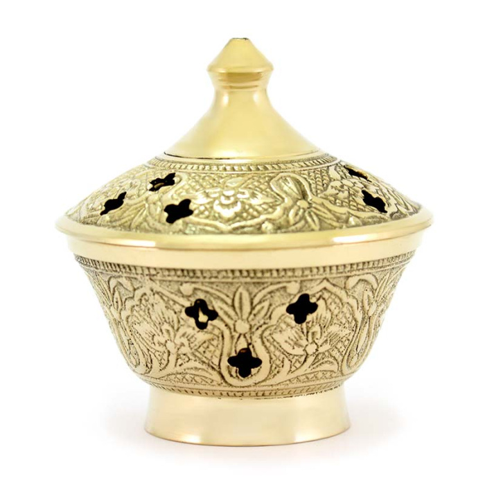 Quemador de incienso metal dorado decorado 8 cm