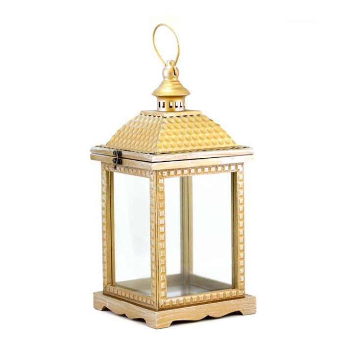 Farol antiguo de madera, metal y vidrio 45 cm Farol antiguo de madera, metal y vidrio 45 cm
