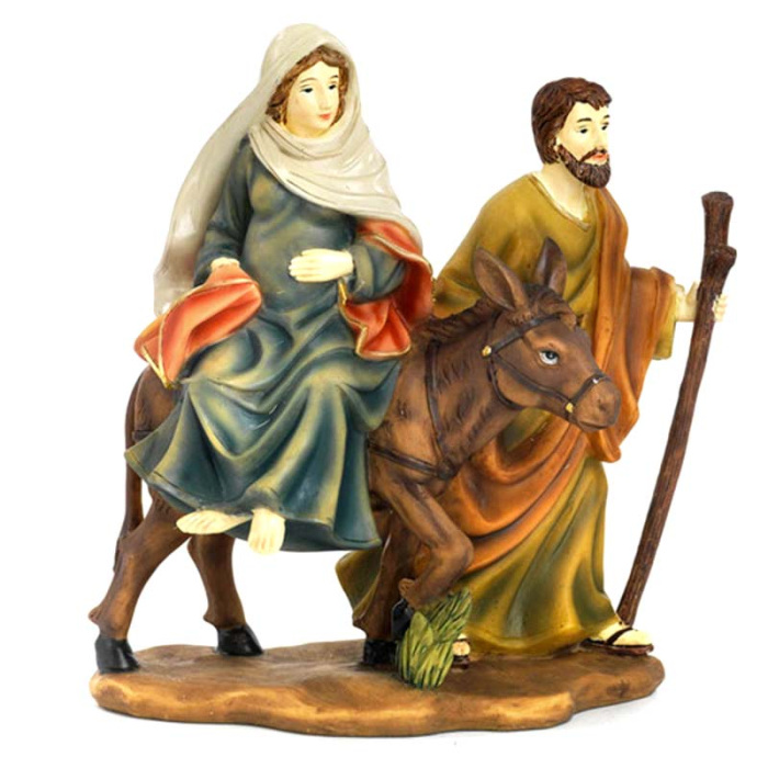 Scene Joseph and pregnant Mary on a donkey 13.2 cm