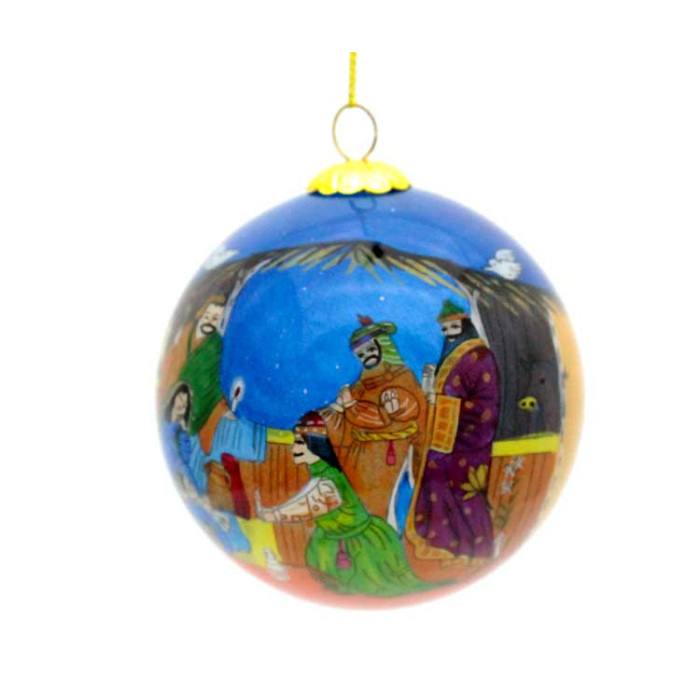 Glass Bauble with Nativity E diameter 8 cm Glass Bauble with Nativity E diameter 8 cm