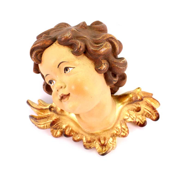 Cabeza de ángel de madera pintada derecho 18 cm Cabeza de ángel de madera pintada derecho 18 cm