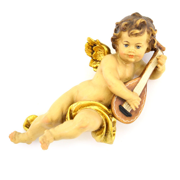 Angel with mandolin in colored wood 14 cm Angel with mandolin in colored wood 14 cm
