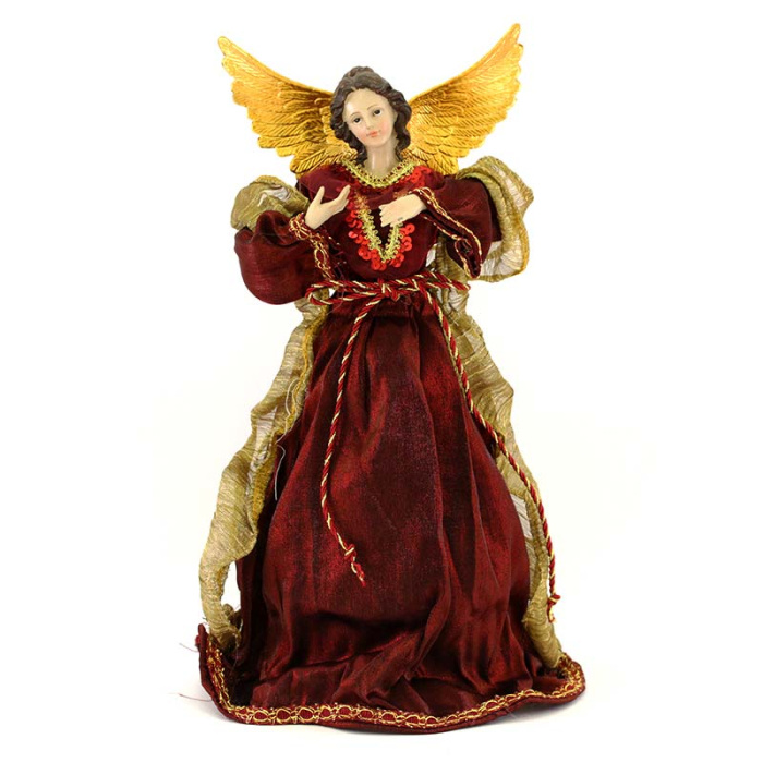 Ángel con vestido de tela roja 35 cm