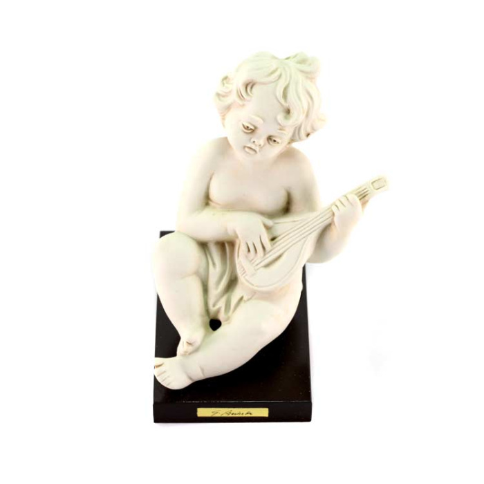 Ángel de cerámica blanca con mandolina 13 cm Ángel de cerámica blanca con mandolina 13 cm