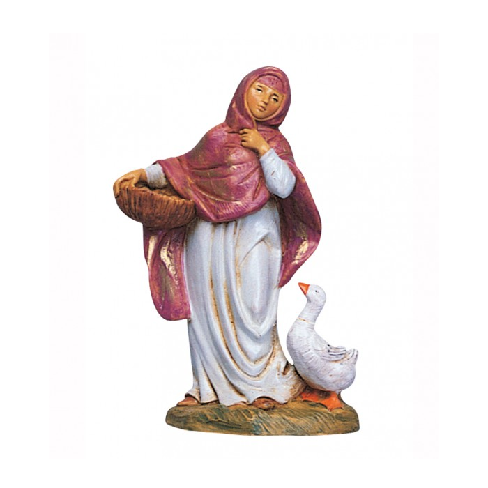Resin Shepherdess with Goose & Basket 12 cm Fontanini