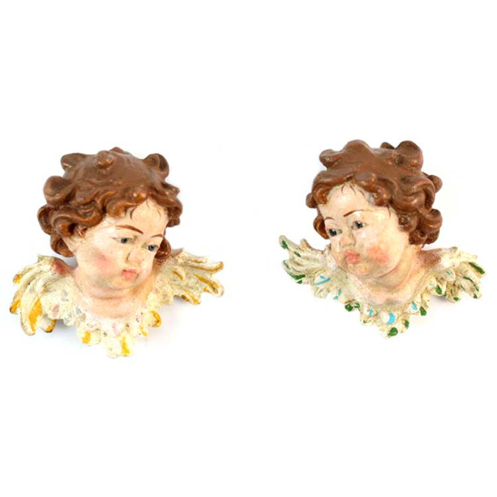 Par de cabezas de ángel de madera con ojos de vidrio 4 cm Par de cabezas de ángel de madera con ojos de vidrio 4 cm