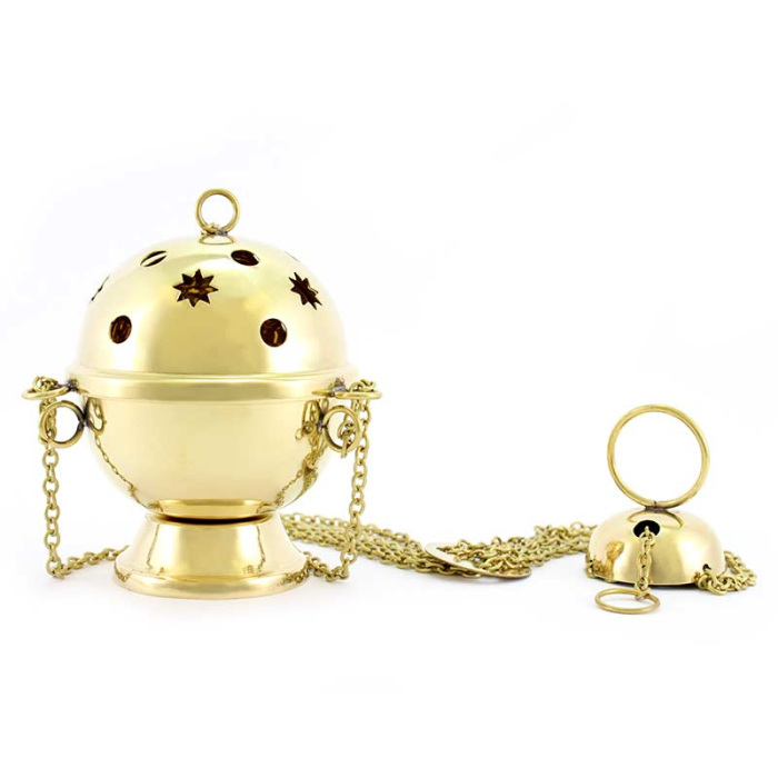 Golden Metal Spheric Thurible 14 cm Diameter 10 cm