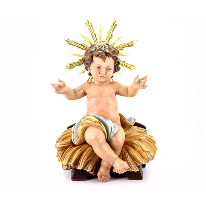 Gesù Bambino su culla in legno 45 cm