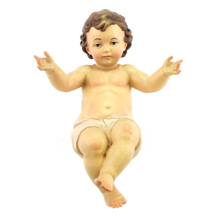 Painted Wood Baby Jesus with Open Arms 30 cm