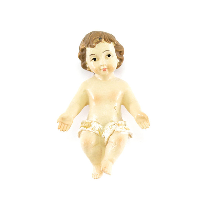 Niño Jesús en resina con paño blanco color 3x4.5 cm