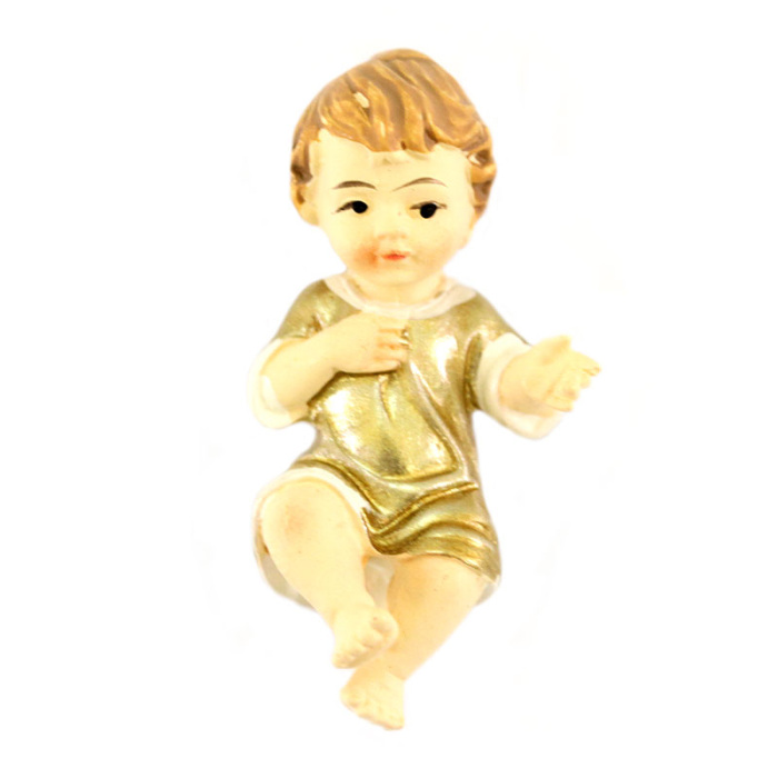 Gesù Bambino in resina con vestina dorata 2,5x4,5 cm