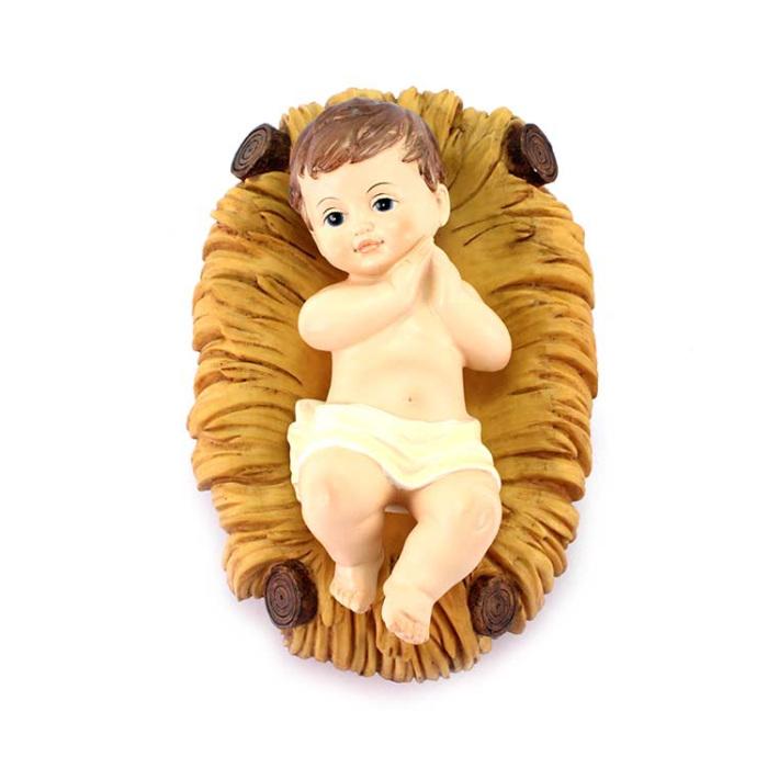 Colored Resin Baby Jesus with Cradle 24 cm