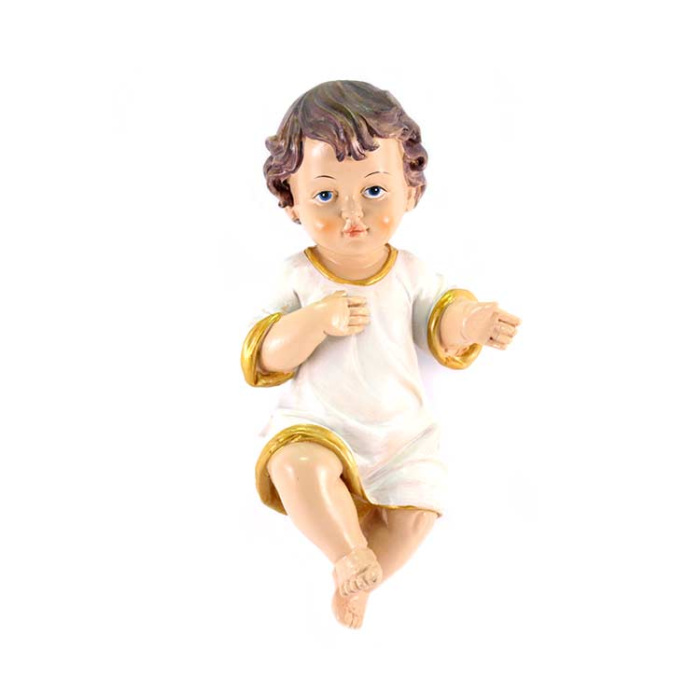 Gesù Bambino in resina con vestina bianca 27 cm