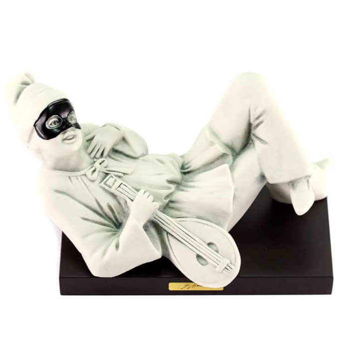 Ceramic Lying Pulcinella with Mandolin 7 cm