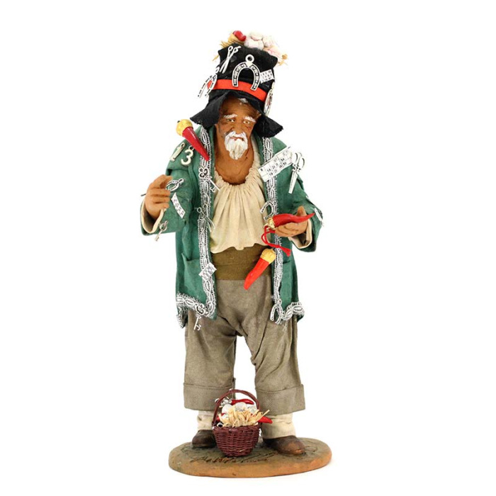 Gobbo in terracotta vestita con accessori 30 cm