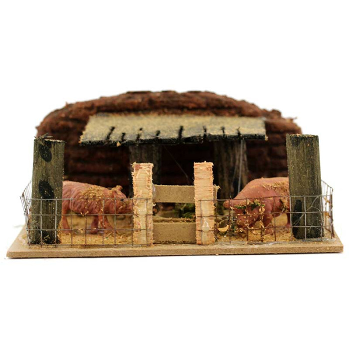 Scena per presepe recinto con Maiali 14x6x11 cm